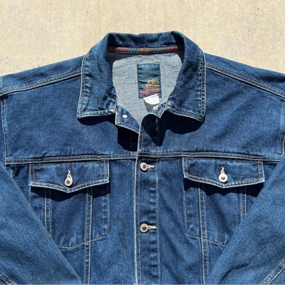 Mens vintage 80s thick deep blue denim wide boxy fit jacket buttons collar kanye - Picture 4 of 4